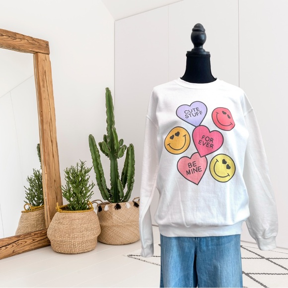 Sweaters - Smiley Valentines Hearts Crewneck Sweatshirt